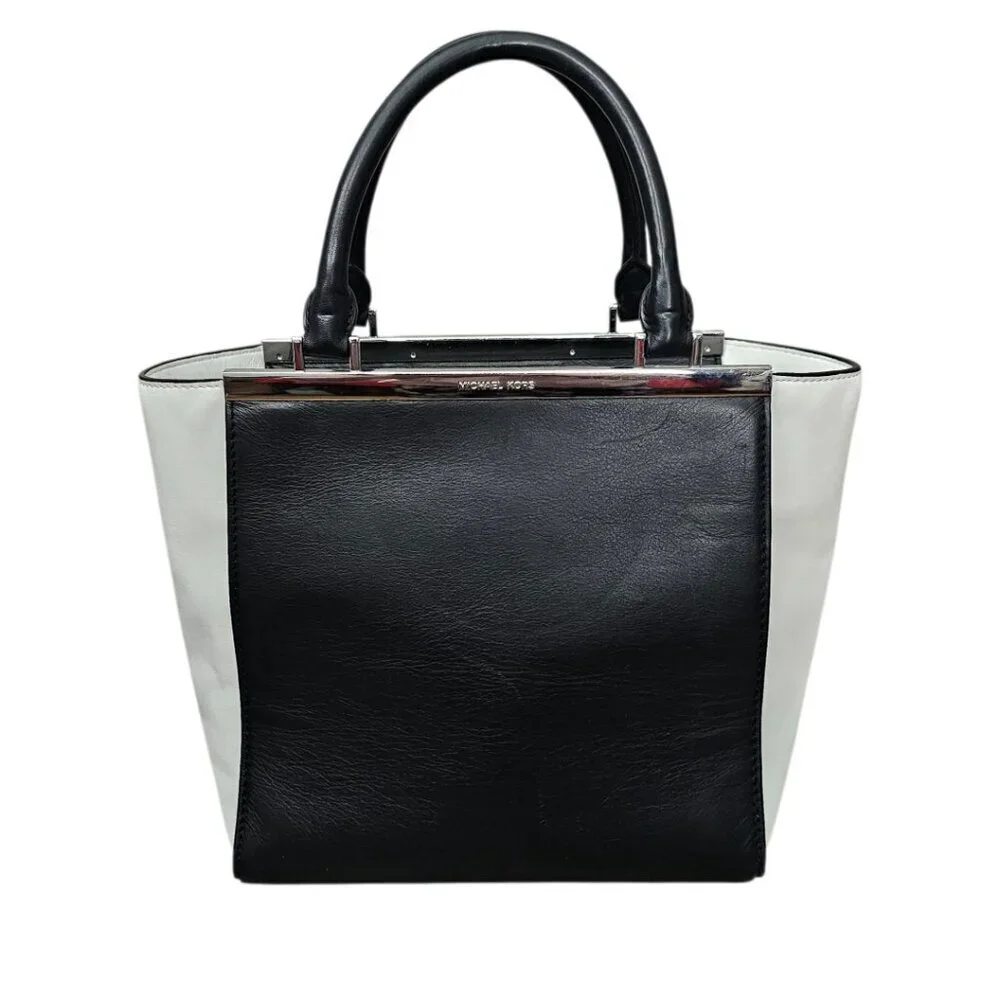 MICHAEL Michael Kors Lana Leather Colorblock Tote Handbag COA Black And White